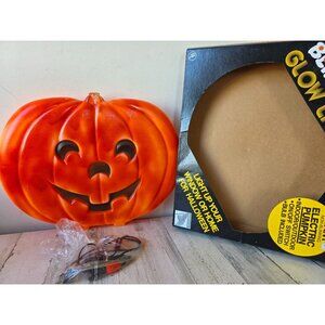Blinky glow light pumpkin blow mold hanging vintage Halloween decor‎ lawn orange